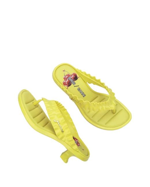 Melissa Yellow X Ganni Ruffled Kitten-Heel Sandals