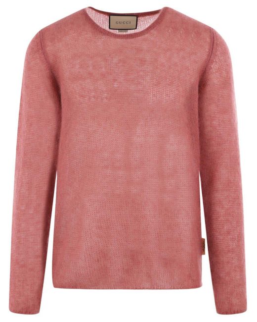 Gucci Pink Crew-neck Open-knit Jumper for men