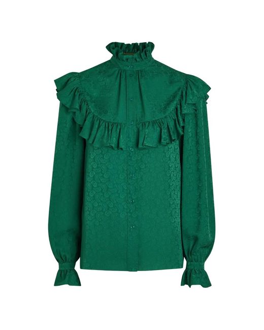 Saint Laurent Green Ruffled Paisley Shirt
