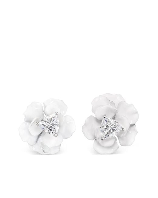 Anabela Chan White 18Kt Snowflower Rose Stud Earrings