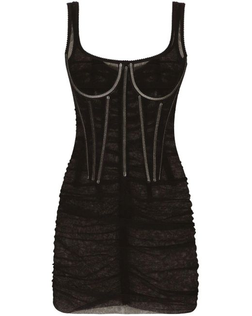 Vestido corto estilo corsé de tul Dolce & Gabbana de color Black