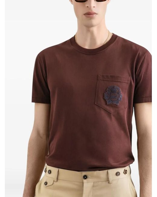 T-Shirt À Patch Logo Dolce & Gabbana pour homme en coloris Brown