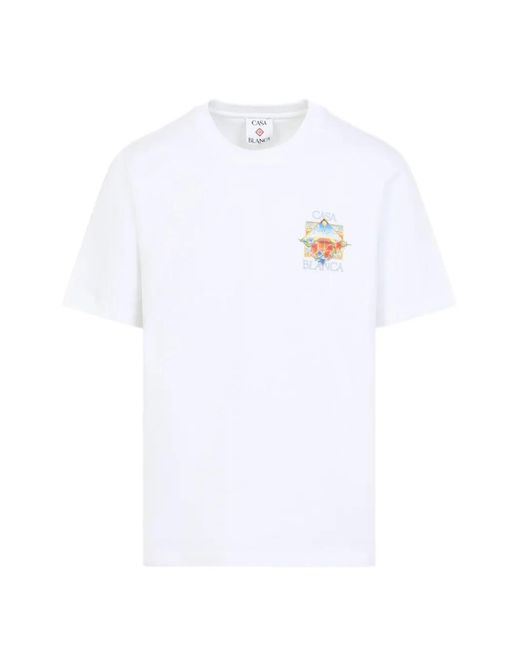 CASABLANCA メンズ ホワイト Flower Court Icon Tシャツ