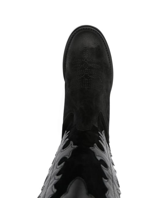 GISÉL MOIRÉ 20 Mm Leren Laarzen Met Western-Stijl in het Black