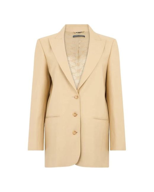 Alberta Ferretti Natural Single-Breasted Long-Sleeve Blazer