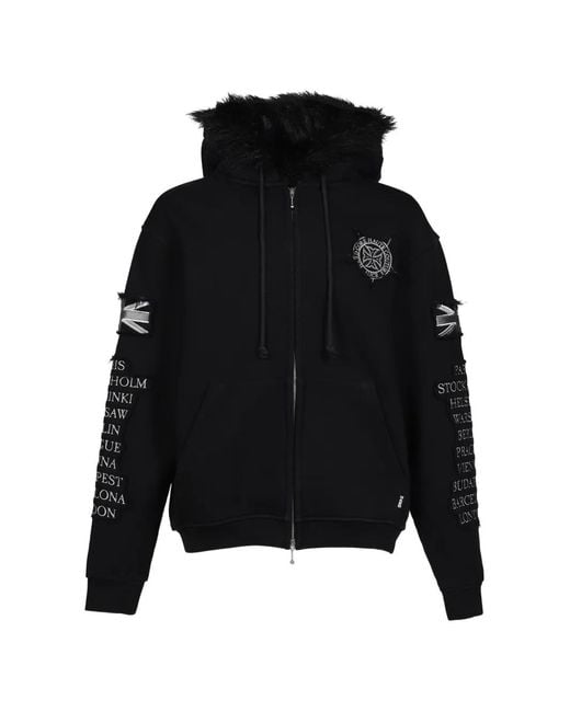 N. Hoolywood Black Patched Zip-Up Hoodie for men