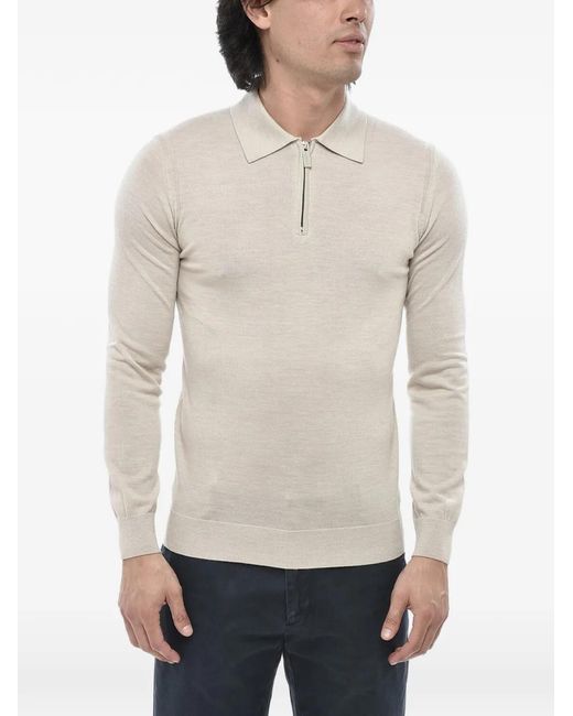 Paolo Pecora White Half-Zip Polo-Collar Sweater for men