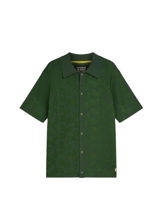 Scotch & Soda Green Floral-Jacquard Short-Sleeve Shirt for men