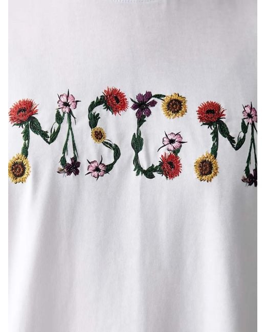 MSGM White Floral-Embroidered Mini Dress