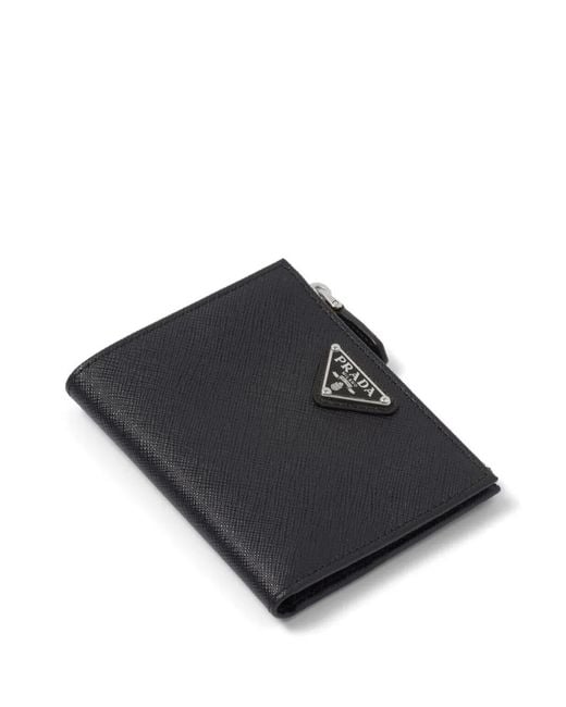 Prada Black Triangle-Logo Saffiano Leather Wallet