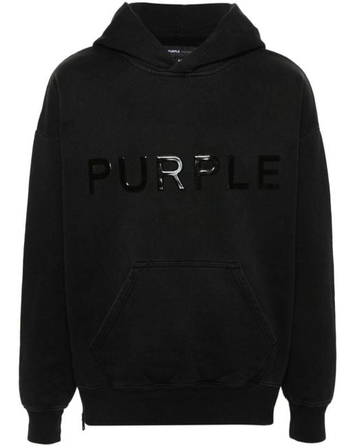 Purple Brand Black Logo-patch Cotton Hoodie for men
