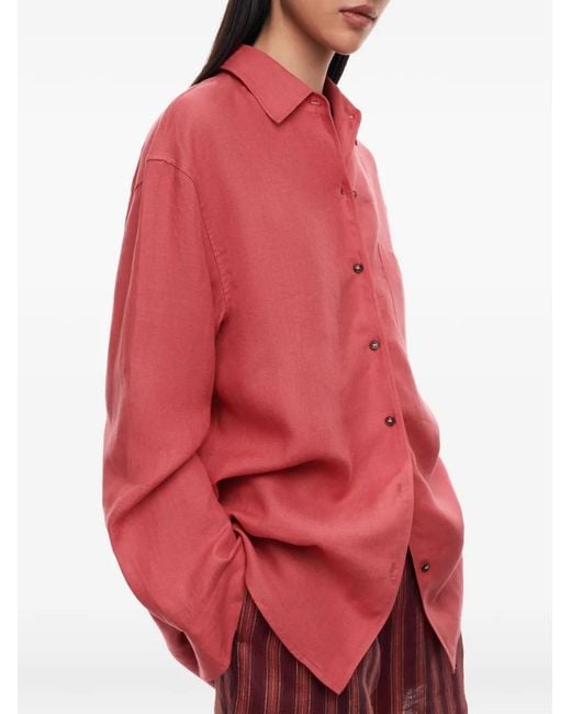 12 STOREEZ Pink Patch-Pocket Linen Shirt