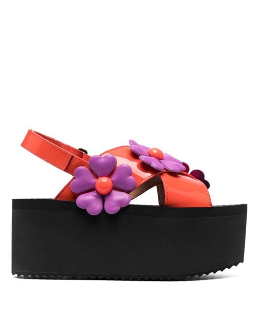 Moschino Red Floral-appliqué Platform Sandals
