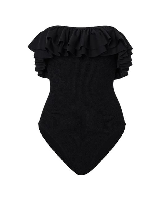 Hunza G Black Eloise Ruffled Swimsuit