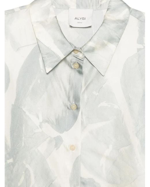 Alysi White Brushed Print Regular Top