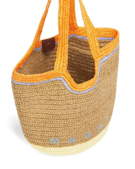 Marni Yellow Raffia Logo Shoulder Bag