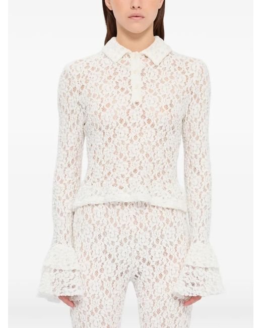 MSGM White Polo En Dentelle