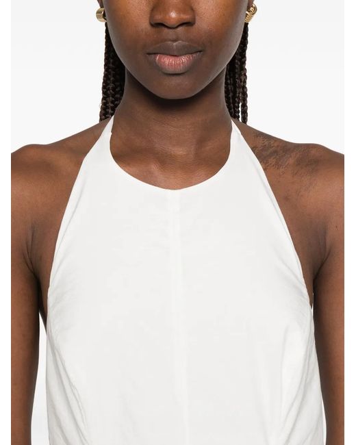 Brunello Cucinelli White Techno Cotton Poplin Halterneck Dress