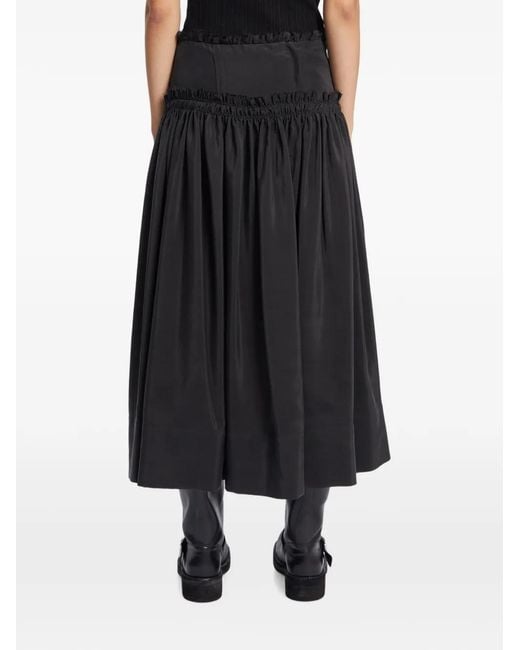 Ann Demeulemeester Black Ruffled Silk Midi Skirt