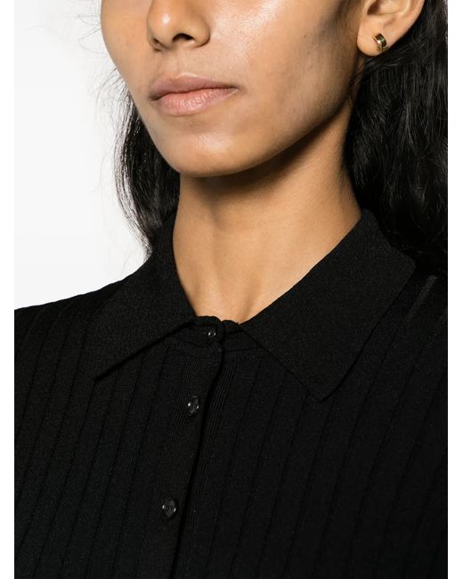 Nensi Dojaka Black Straight-Point Collar Pleated Top