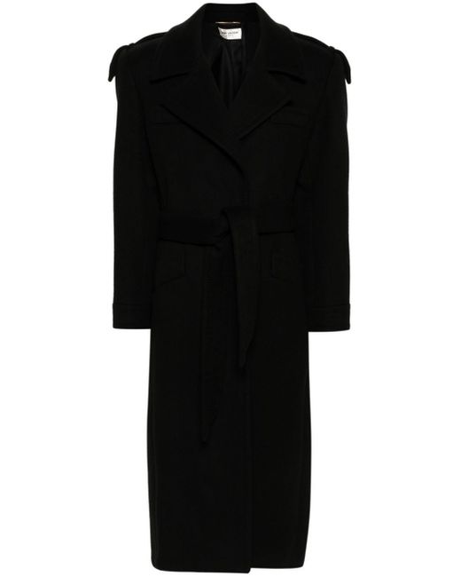 Saint Laurent Black Tied-waist Midi Coat