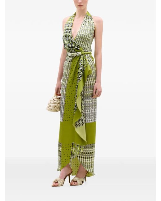Silvia Tcherassi Green Robe Portefeuille À Imprimé Abstrait