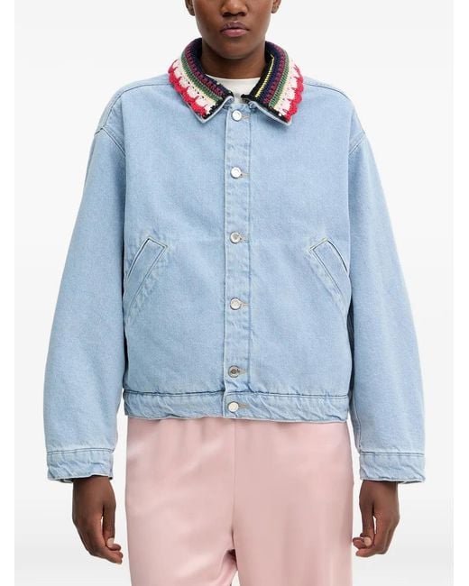 Stine Goya Blue Crochet-Trim Denim Jacket