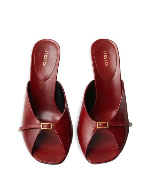 Versace Red Pointed Toe Sandals With Metallic Accent