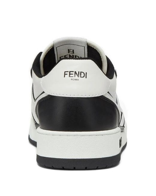 Fendi White Leather Panelled Lace-Up Sneakers for men