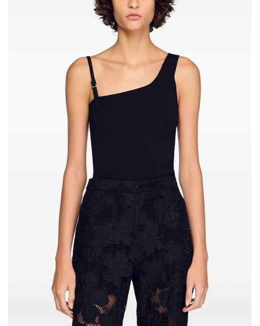 Sandro Black Asymmetric Knit Top