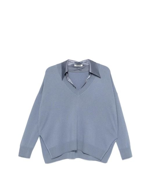 Max & Moi Blue Satin-Collar V-Neck Sweater