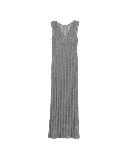 Neera Gray V-Neck Pleated Dress
