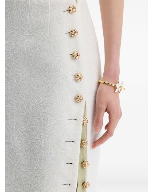 Shanghai Tang White Floral Button Skirt