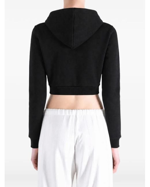 Balenciaga Black Logo-Print Zip-Up Crop Hoodie