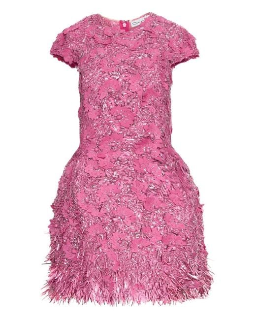 Oscar de la Renta Pink Sequin-Embellished Raffia Mini Dress