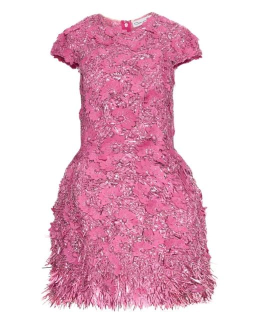 Oscar de la Renta Pink Sequin-Embellished Raffia Mini Dress