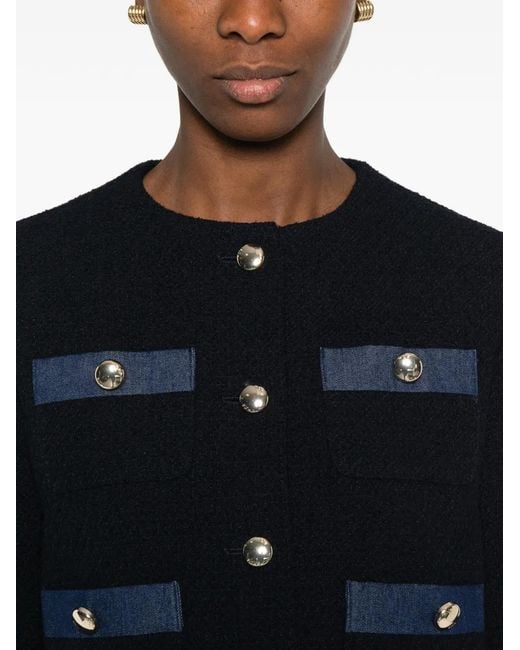 Maje Black Tweed Jacket With Denim Trim