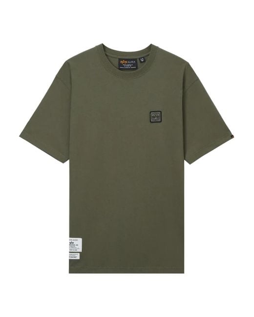 Alpha Industries Green Logo-Patch Cotton T-Shirt for men