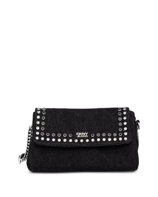 DKNY Black Stud-Embellished Denim Shoulder Bag