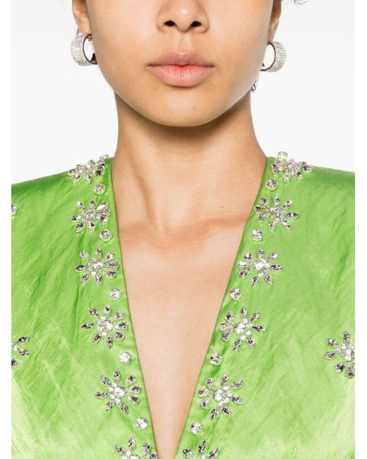 Robe longue Shirrin à ornements en cristal Huishan Zhang en coloris Green