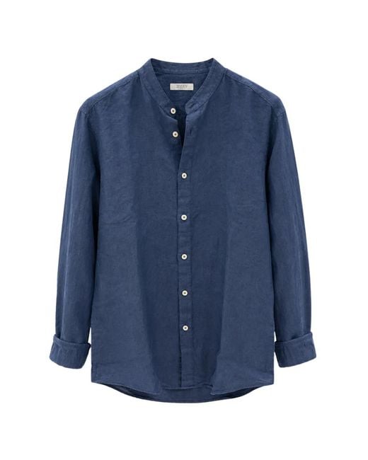 Seventy Blue Band-Collar Linen Shirt for men