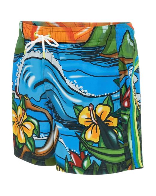 Sundek Blue Illustration-Print Swim Shorts for men