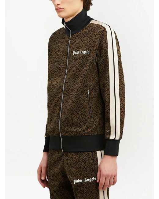 Palm Angels Brown Leopard-Print Track Jacket for men
