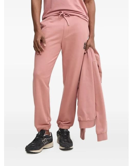 HUGO Pink Logo-Print Track Pants for men