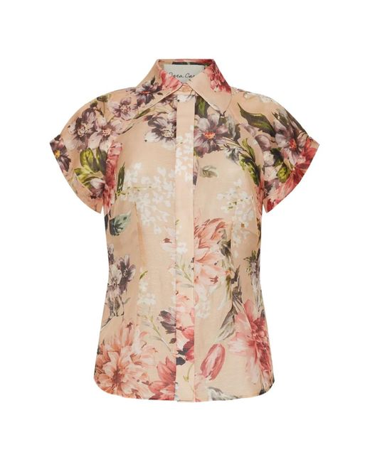 Cara Cara Pink Standout Puffed-Sleeve Floral-Print Top