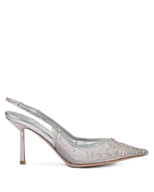 Le Silla White 80Mm Nicole Crystal-Embellished Slingback Pumps