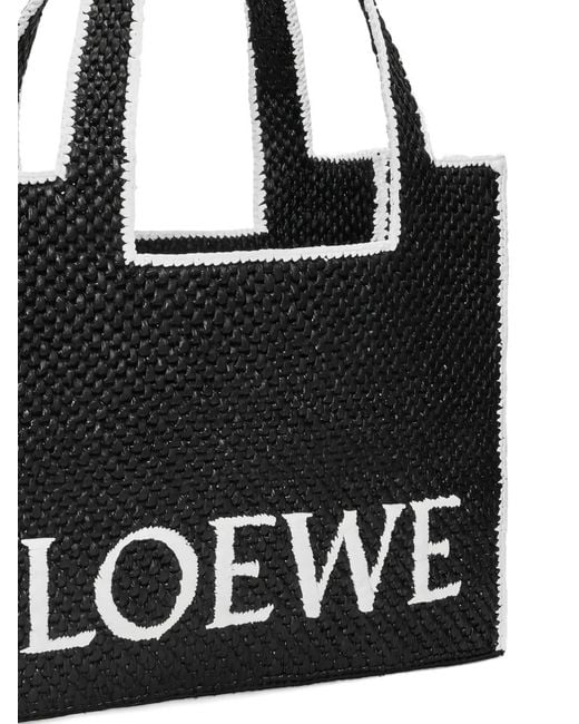 Loewe Black Large Font Raffia Tote Bag