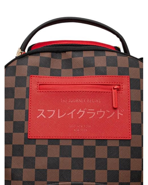 Sprayground Red Check-Pattern Shark-Mouth Backpack