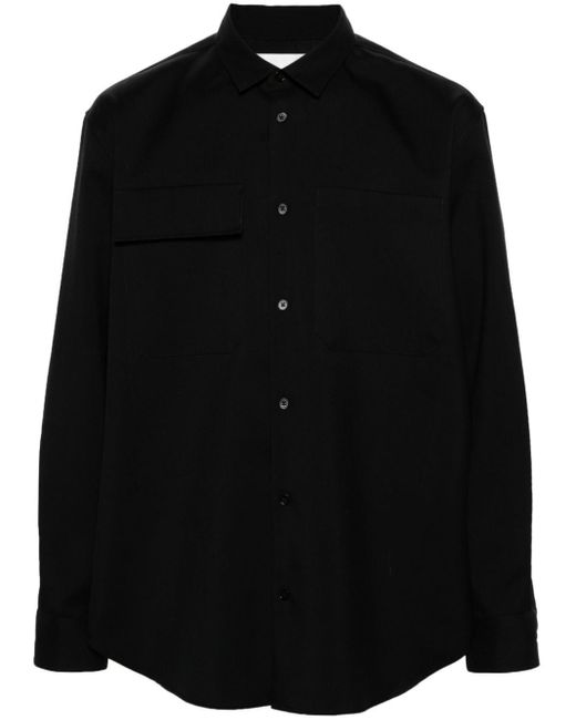 Jil Sander Gabardine Overhemd Van Scheerwol in het Black voor heren