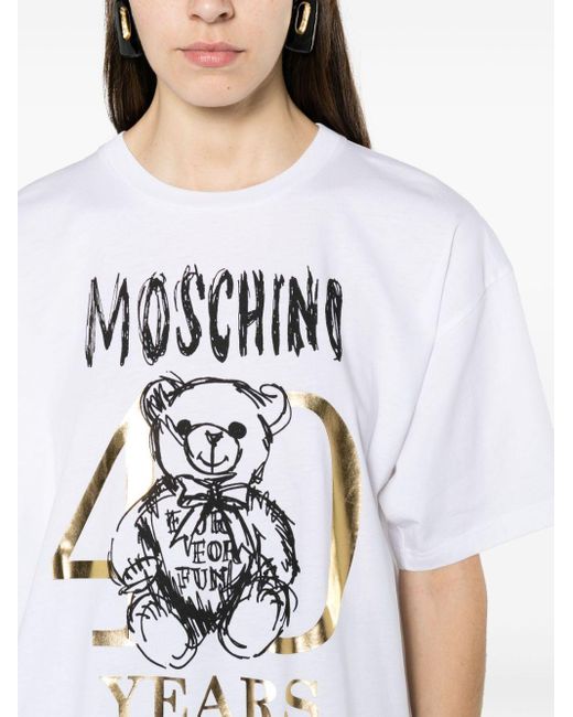 Moschino T-shirt Met Teddybeerprint in het White